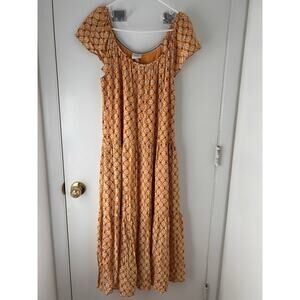 Knox Rose Maxi Dress Geometric Pattern Tiered Boho Pockets Yellow Size S